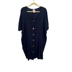 Beach Cabana Dress Blue 1X Crinkle Neutral Minimalist Preppy Classic Old Money